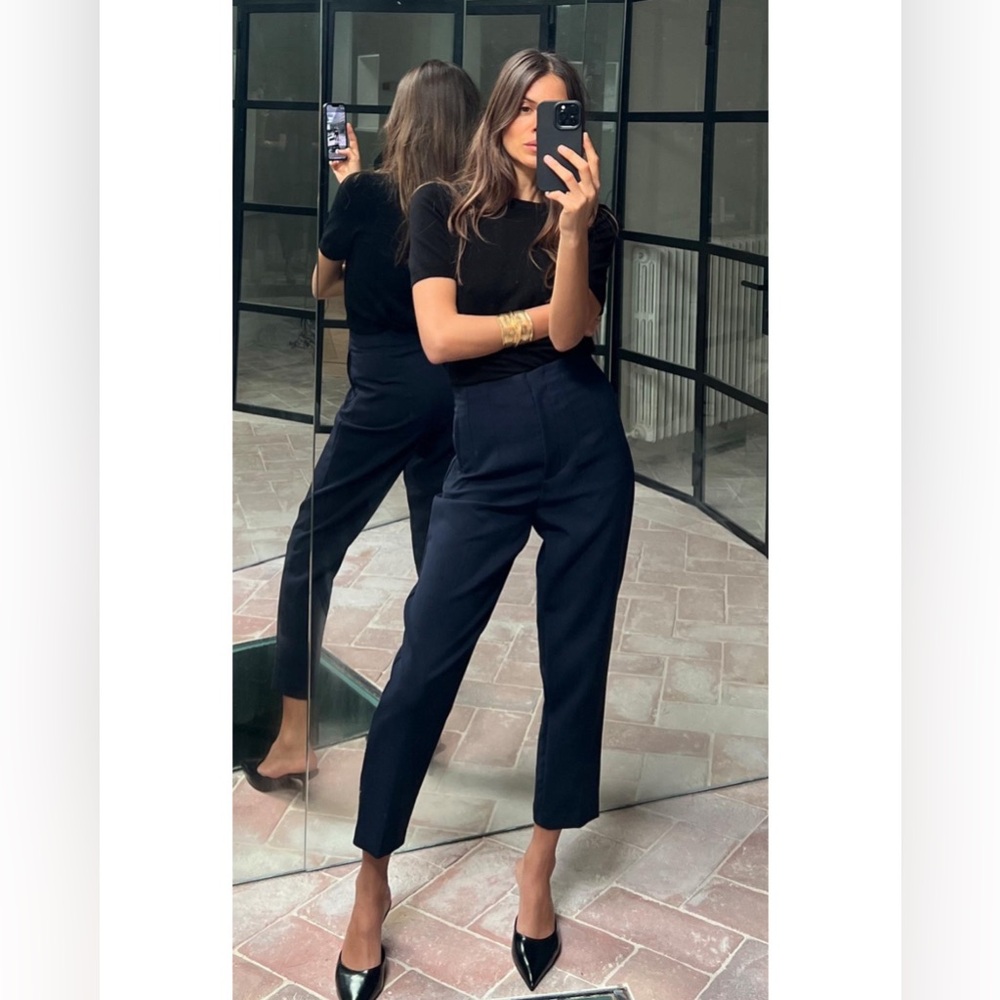 Zara Navy Cropped High Waist Pants